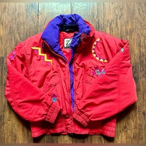 Vintage 90s Tyrolia Red Southwest Puffer Ski Jacket Size 6